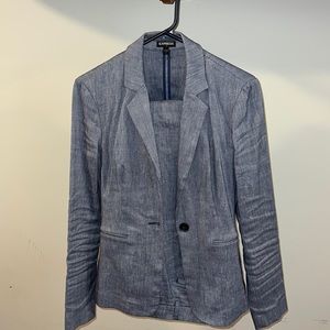 Blueish/gray color but a linen material - jacket and pants match and come as set